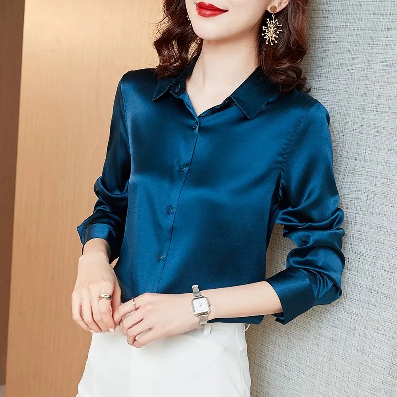 Ele blanc soie acétate Satin Long Sve irt femmes Design Sensation ence haut de gamme Anti-rides drapé printemps