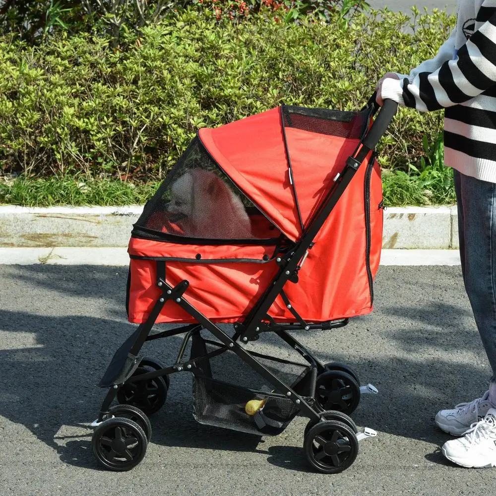 Hundebuggy aus Oxford-Gewebe, rot, 76,5×52×95 cm, geeignet für kleine Hunde und Katzen.