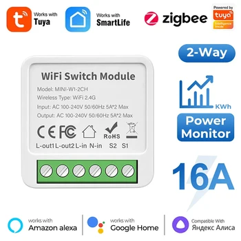 16A Tuya Wifi /Zigbee 3.0 Mini akıllı DIY anahtarı 2 yollu kontrol akıllı yaşam röle otomasyon kesici Alexa Google ev ile çalışır