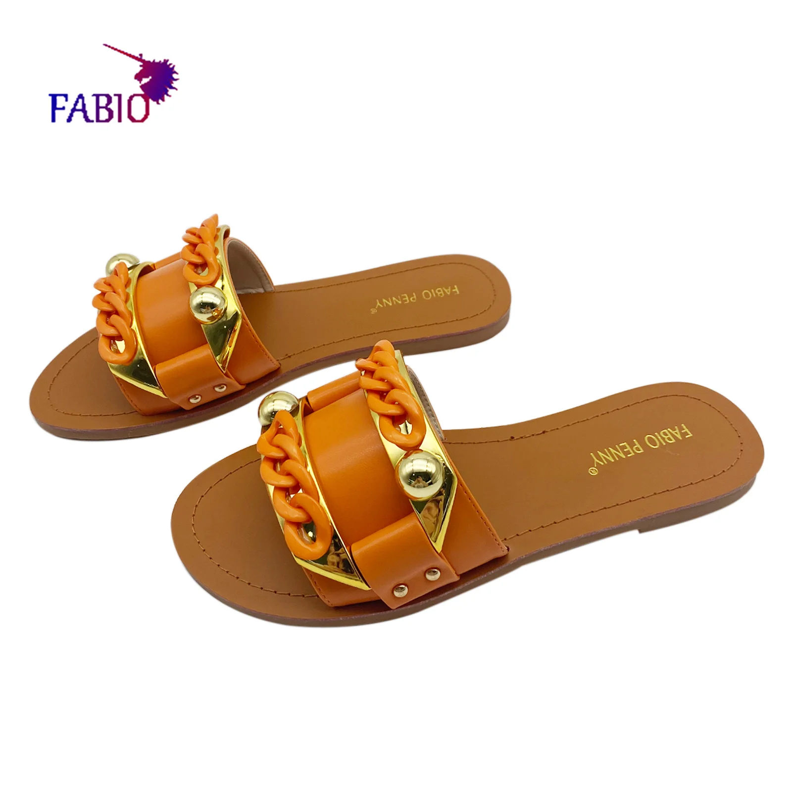 FABIO PENNY Summer Italian style slippers Women\'s flat shoes fine diamond buckle slippers