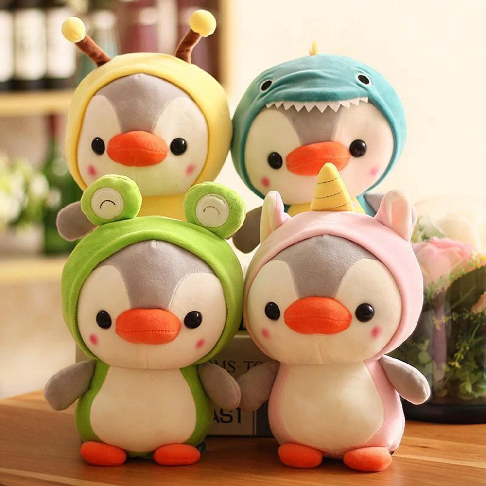 

25CM Change Penguin Plush Toy Kawaii Variable Drag Dinosaur Bee Frog Unicorn Costume Festival Gift For Children Birthday Gift