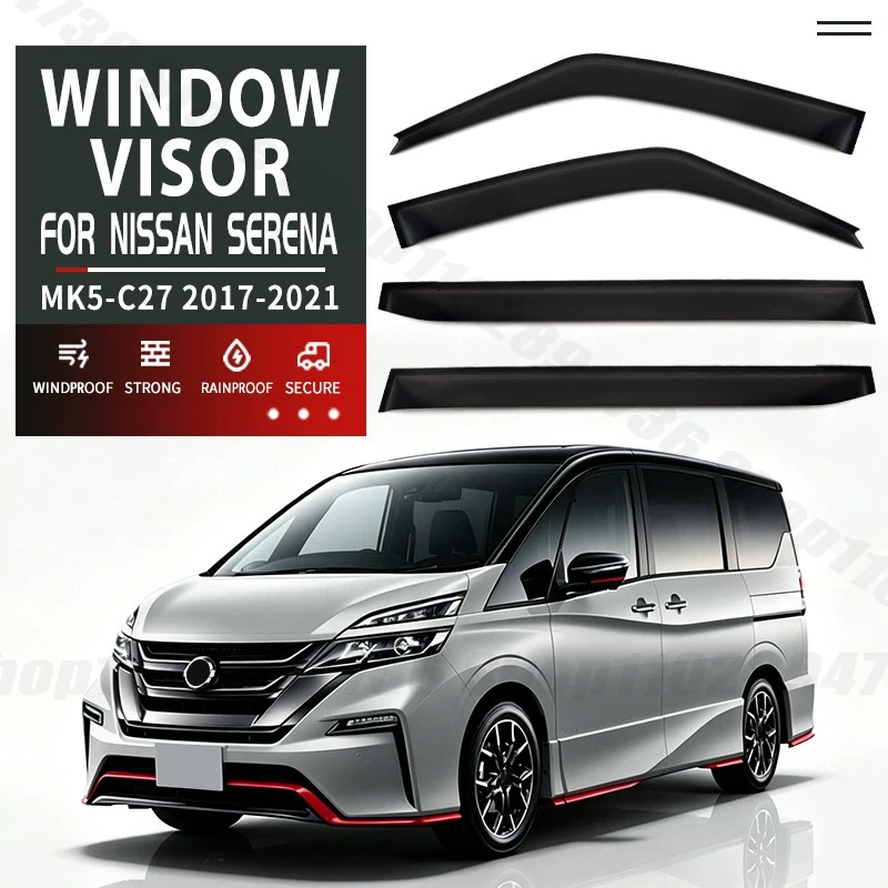 Window Visors for Nissan Serena MK5-C27 4pcs Side Window Rain Guard Wind Deflector Weathershield Vent Visor for Car Windows