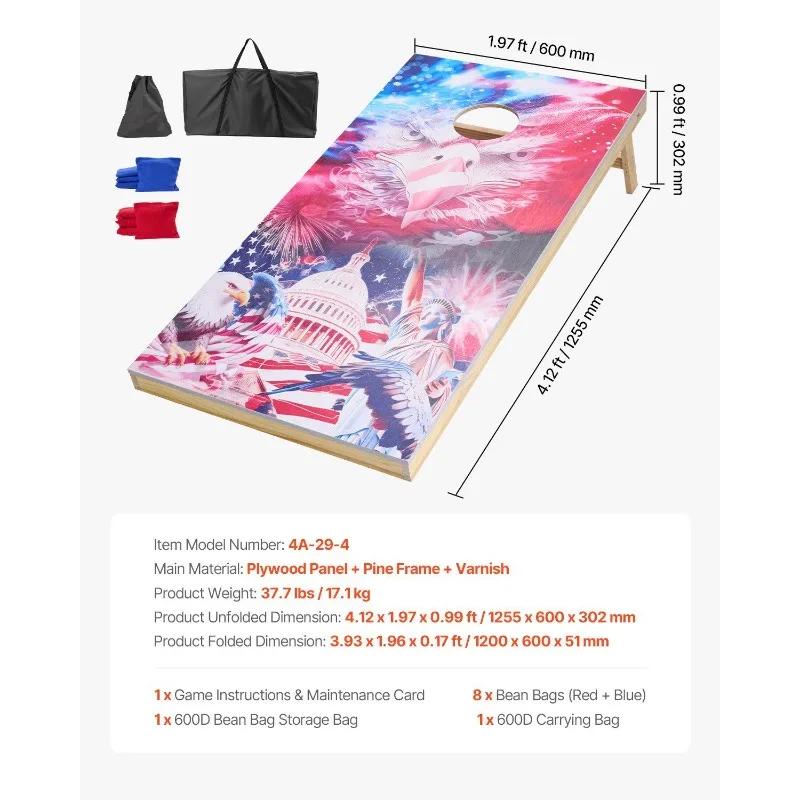 4x2 pés cornhole conjunto portátil buraco de milho jogar tabuleiro de madeira 8 saco de feijão carry case