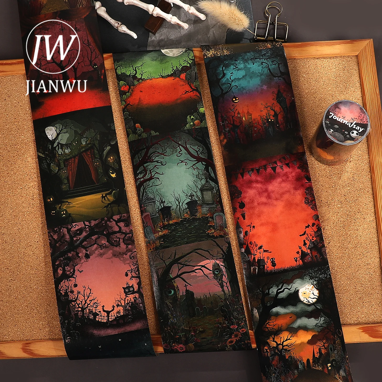 JIANWU 80mm*198cm Vintage Dark Halloween Forest Landscape Material Collage Scrapbooking Washi Tape Creative Journal Stationery