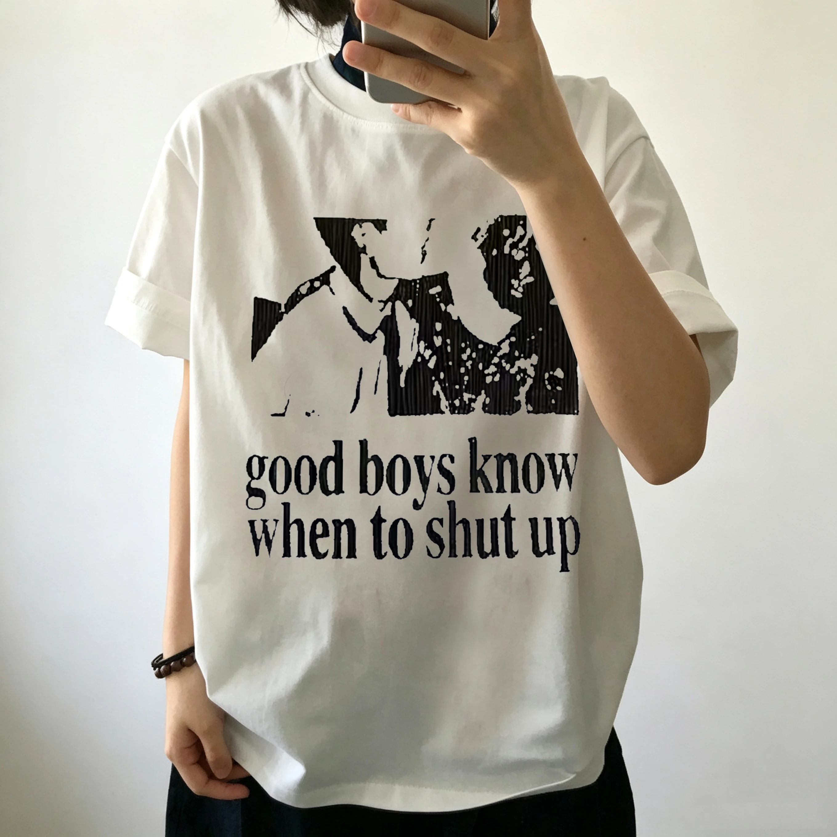 Statue Chill Print T-Shirt Short Sleeve Round Neck Casual Top Men Women's Harajuku Y2K New Trendy Pro Choice Streetwear Tee Tops