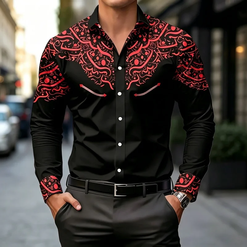 Black and White Contrast Print Shirt, Slim Fit, Trendy, Casual Top for Multiple Occasions view 3