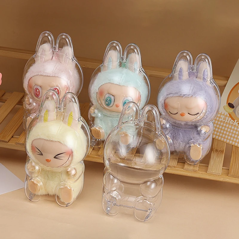 Labubu Transparent Protective Cover V1 V2 Dustproof Case Cartoon Monsters Doll Storage Box Sitting Party No Doll Collector Gifts