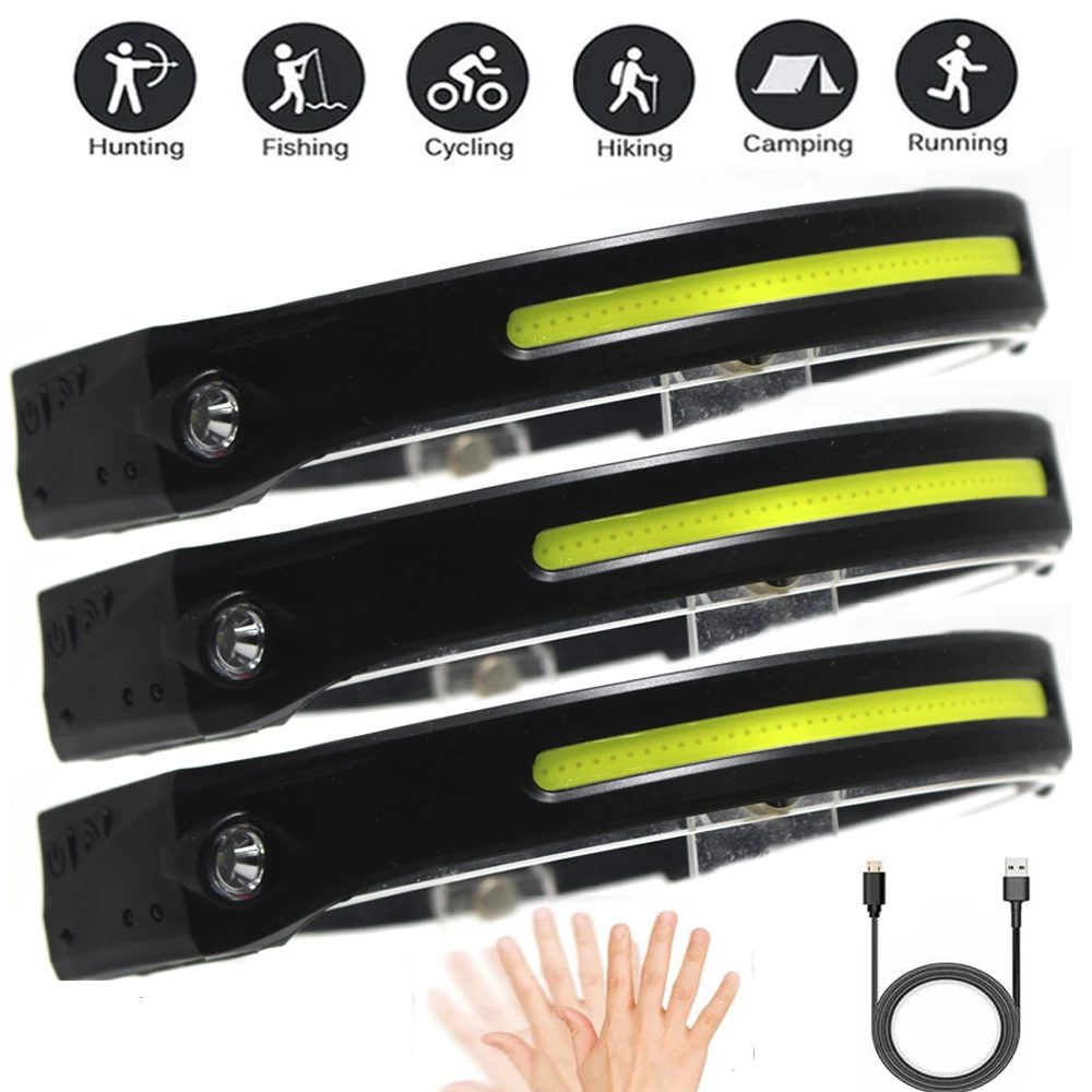 

COB Induction Headlight LED Work Light 4 Modes Built-in Battery LED Headlamp USB Rechargeable Outdoor Running Flashlight