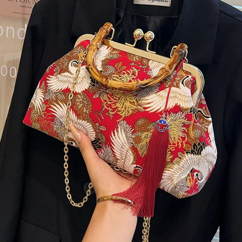 

Модная китайская красная женская сумка Cheongsam, повседневная сумка через плечо, вечерний клатч с зажимами, женский кошелек для телефона