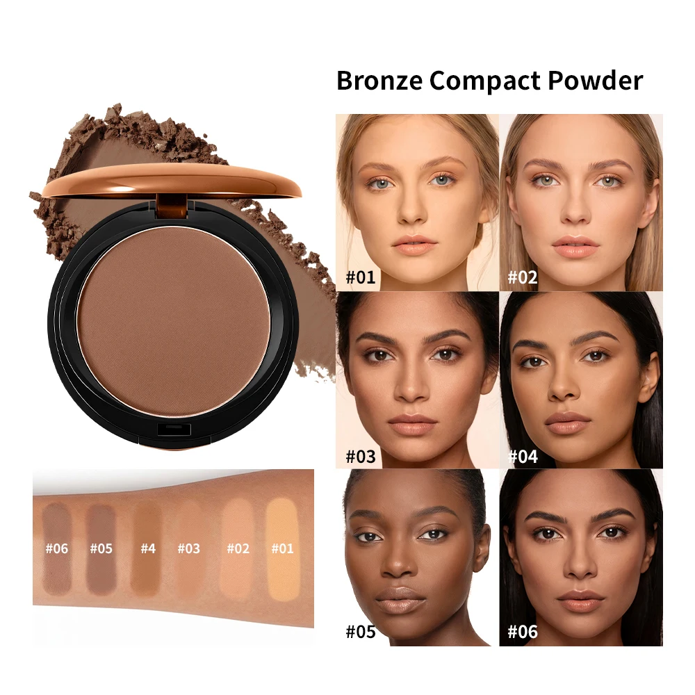 Matte Bronzing Powder 6 Shades Natural Warm Tone Buildable Contour Smooth Blendable Compact Travel Size Makeup For Face