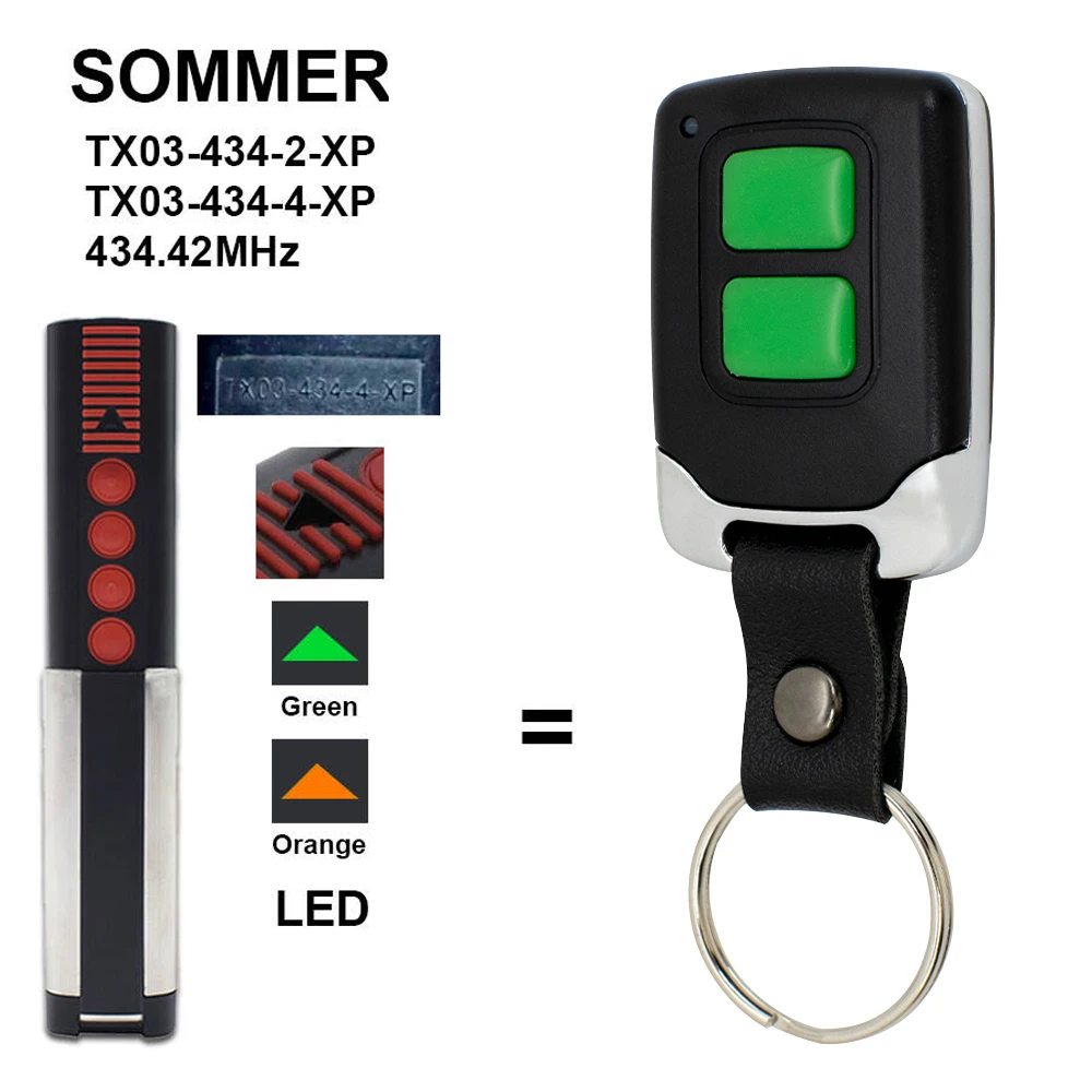 1-10PCS SOMMER TX03-434-4-XP 434.42MHz Garage Door Remote Transmitter Keychain Replacement Fit 4013 4014 TX02-434-2 4022 Opener