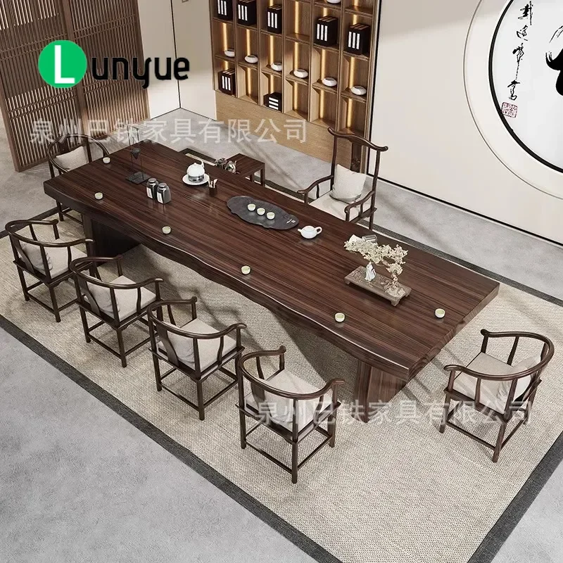 Solid Wood Tea Table New Chinese Modern Simple Zen Style Balcony Office Home Furniture Chair Combination Set Durable Natural
