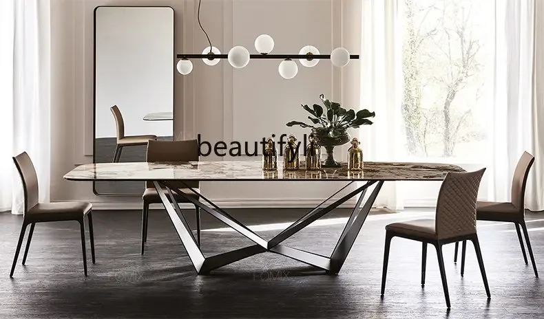 Light Luxury Stone Plate Dining Table 2 M Rectangular Italian Minimalist Designer Stainless Steel Dining Bench