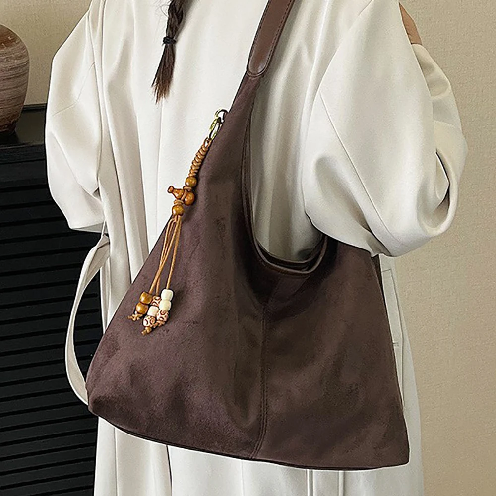Early Spring Suede Composite Bag for Women Large Capacity Solid Color Buckle One Shoulder Bags Vintage All-Match Handbags