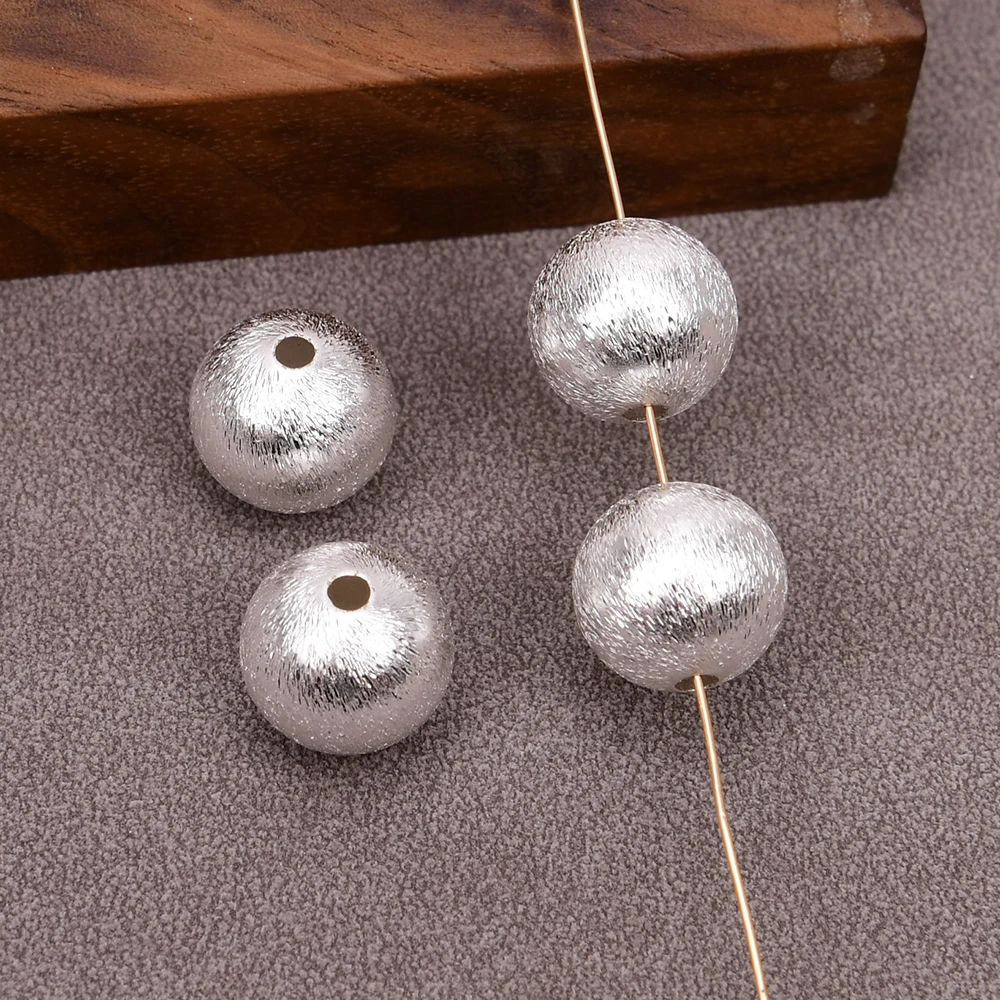 

APDGG Wholesale 20 Pcs Silver Color Brushed Beads Round Ball jewelry accessories