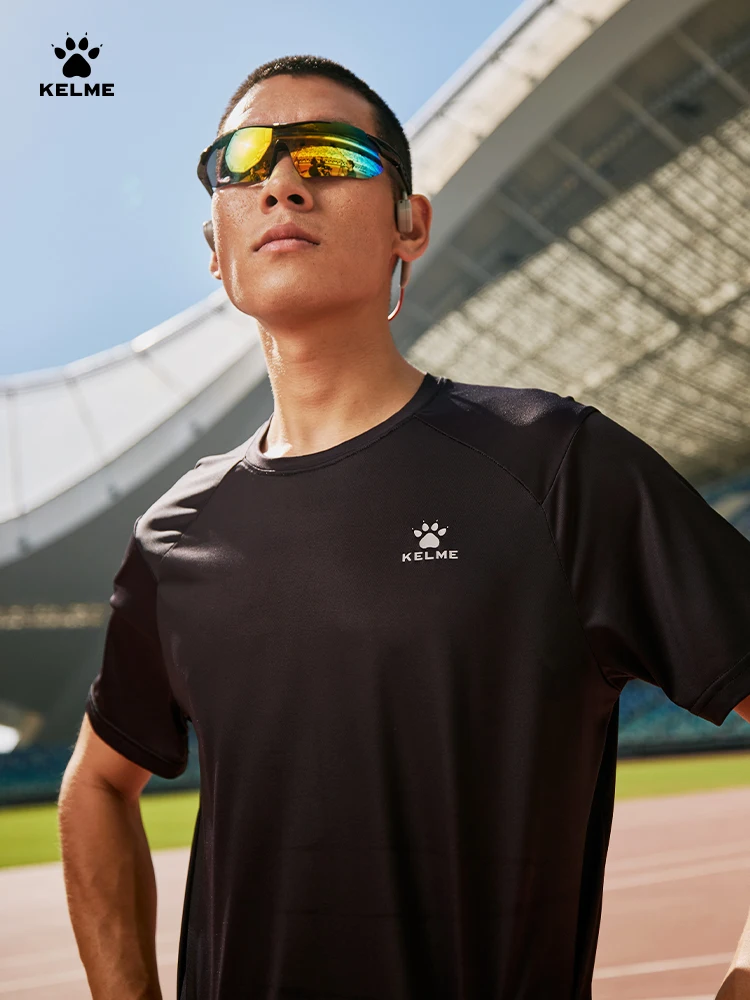 Kelme メンズ アウトドア ランニング Tシャツ ラウンドネック 通気性 スポーツ トップ フィットネス トレーニング 速乾性服 サッカー 半袖