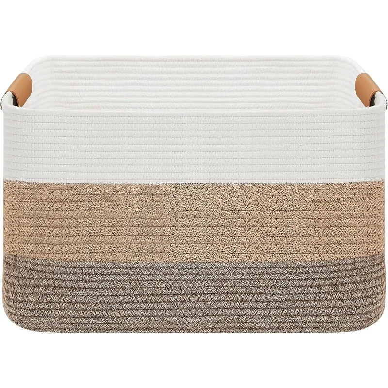 

Large Rope Storage Blanket Basket, 22"x 17"x12" Storage Basket with Handles, Woven Cotton Rope Basket for