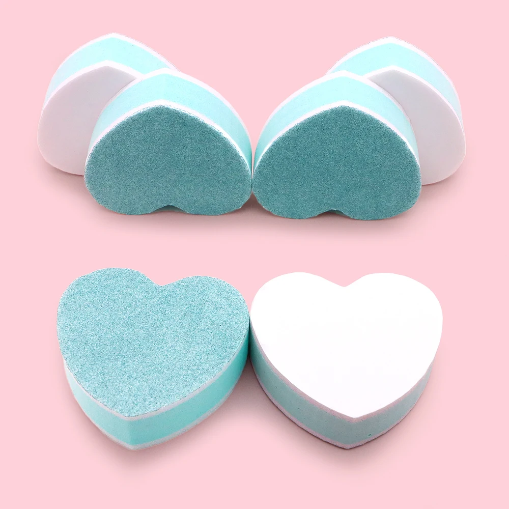 5Pcs Green Heart Nail File Buffer Block 300/4000 Grit Sponge Nail Files Polishing Nail Sanding Buffer For Acrylic/Natural Nails