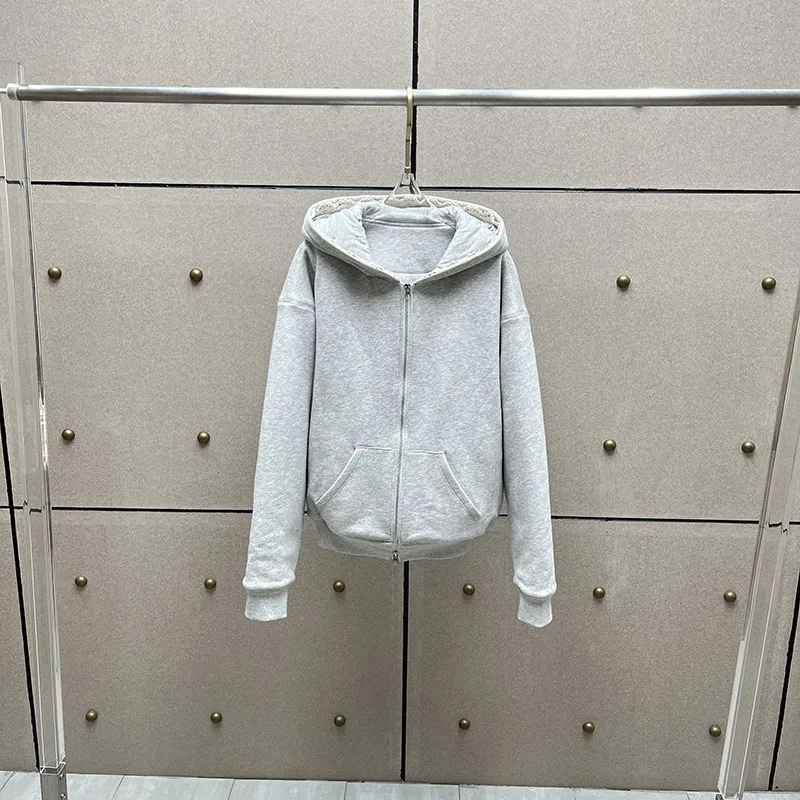 Damska bluza z kapturem, zapinana na podwójny zamek, patchworkowa, stylowa, ciepła, casualowa kurtka pikowana, bluza z kapturem, jesień, nowość, 2025, kurtka, y2k