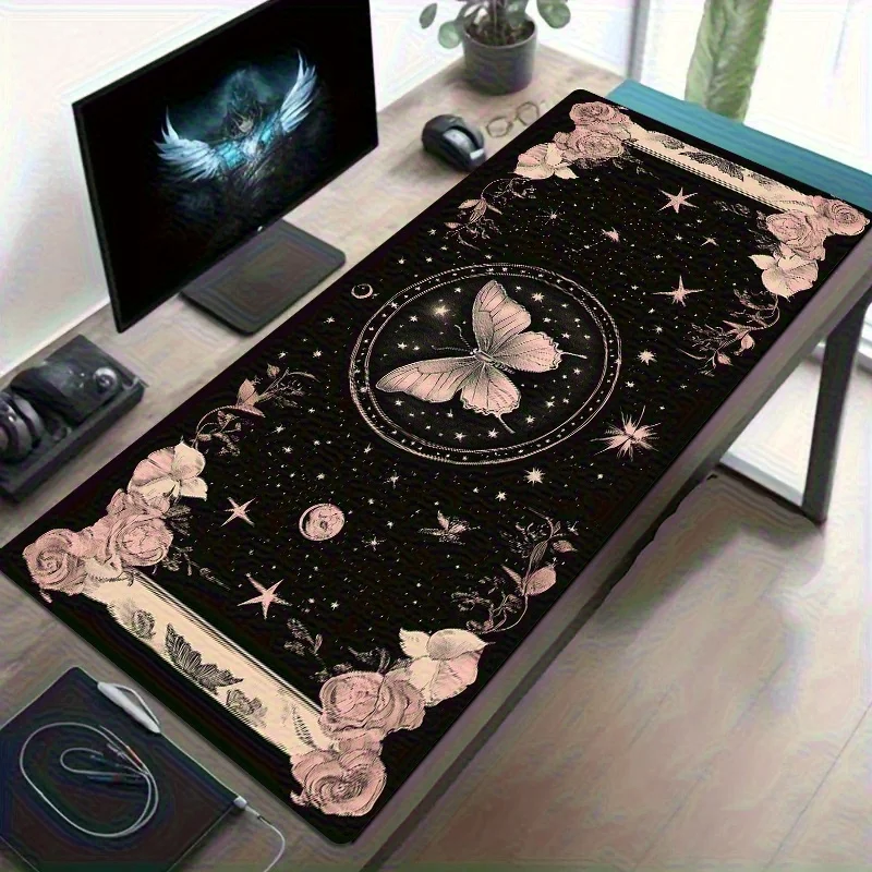 

Butterfly rose starry sky design mousepad is suitable for office and game Settings. Made of rubber, it is anti-slip and washable
