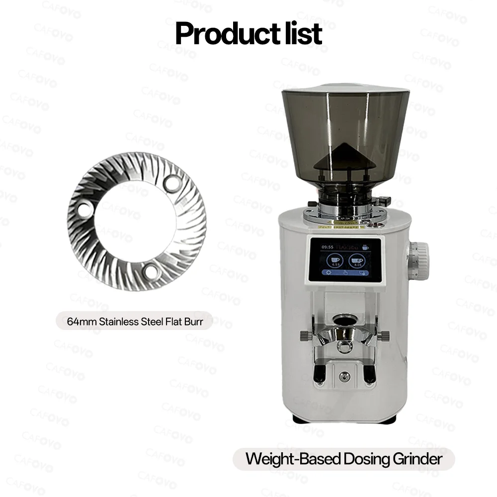 CAFOVO G664F Professionele Wegen Kwantitatieve Koffiemolen 64mm Platte Burr Touchscreen Espresso Grinder voor Thuis Barista