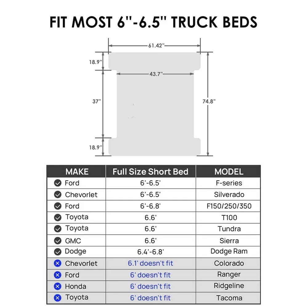 Full‑Size Portable Self‑Inflating Truck Bed Mat with Air Pump Carry Bag for Short Truck Beds Camping