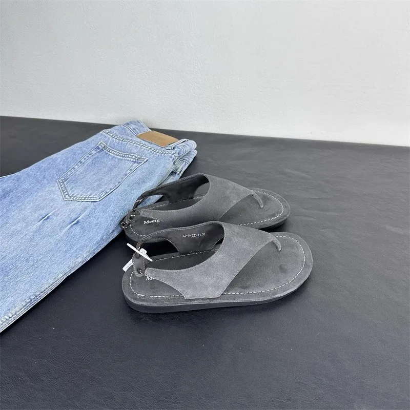 Korean Minimalist Suede Slingback Thong Sandals Women Flat Clip Toe Flip Flops Summer Casual Outdoor Beach Back Strap Sandals - view 5