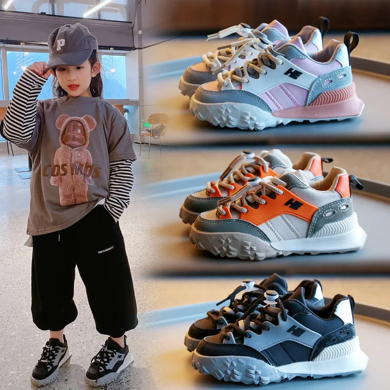 Zapatillas de deporte transpirables para niños y niñas, zapatos deportivos informales, diseño de tendencia de moda, zapatos antideslizantes con plataforma, Primavera