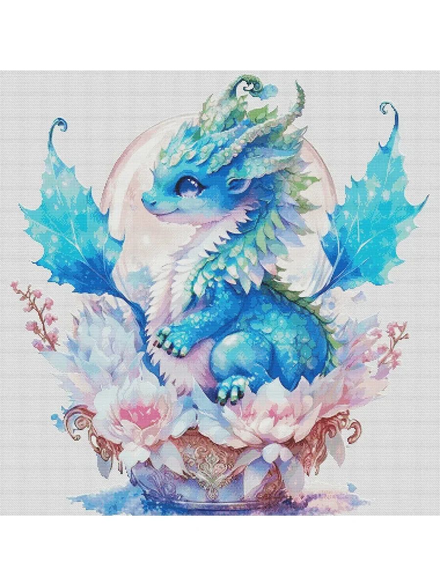 Stamped Cross Stitch Kit 14CT 16CT Pre Printed Canvas Cotton Thread Embroidery Needlework Wall Decor[ZZ4921-Little Blue Dragon]