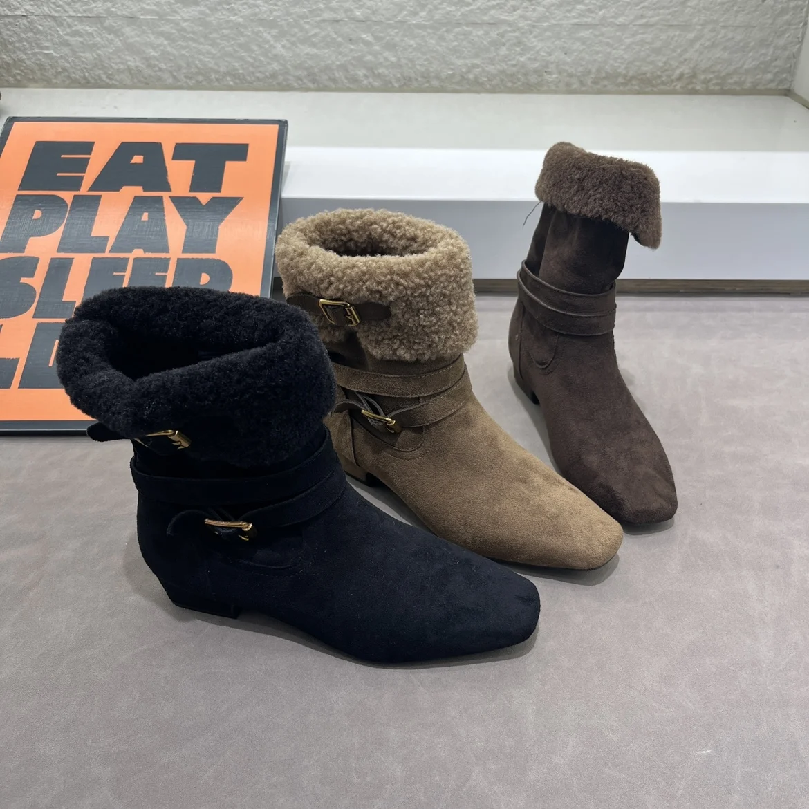 trendy-furry-ort-boots-women's-winter-new-sle-belt-bule-slim-cool-faion-boots-street-snap-velvet-surface-boots