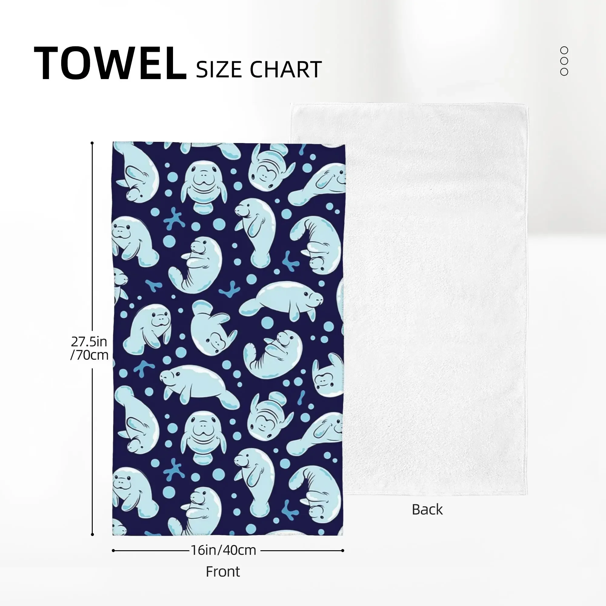 Custom Cute Manatee Pattern - Blue Underwater Pattern Soft Face Towel Quick Dry Pool Bath Cotton Towels Absorbent Quick