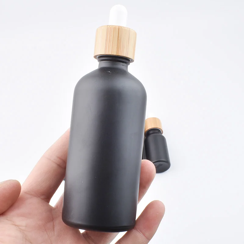 12pcs Natural Bamboo Cap Black Glass Dropper Bottle Aromatherapy Liquid serum/essential basic massage oil Pipette Refillable