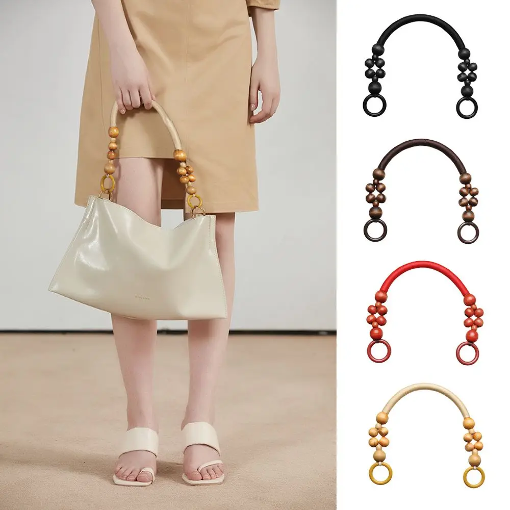 46cm Wood Purse Handle DIY Replacement Wood Plastic Bead Rope Bag Strap Handle Shoulder Belt For Handbag