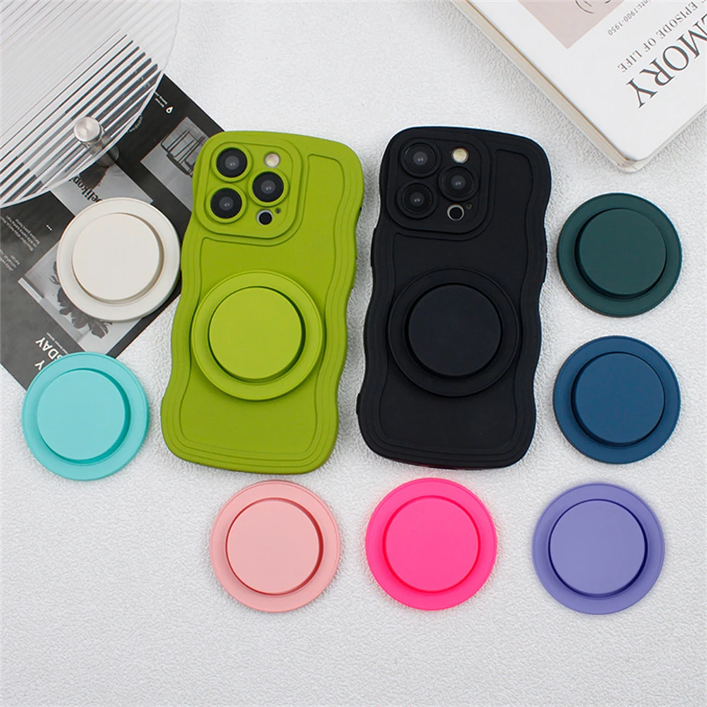 Solid Color Rubber Magnetic Phone Grip For iPhone 14 15 13 12 Pro Max Magsafe Bracket Stand Holder