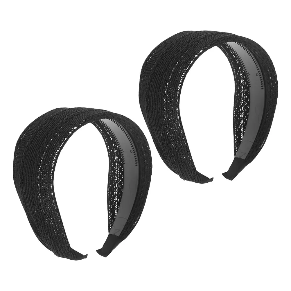 

2pcs AntiSlip Breathable Wide Headbands Black Mesh Forehead Coverage NonSlip Hair Accessories Women Face Washing Makeup