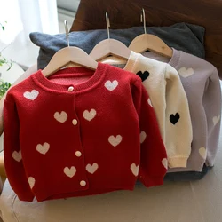Autumn Winter Kids Knitting Cardigan Love Print Casual Sweater Coat Baby Girls Knitting Cardigan Coat Children Clothes
