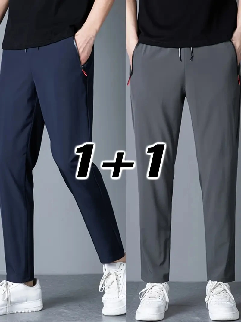 

2 Pieces Men's Casual Pants Stretch Elastic Waist Jogger Korean Classic Blue Black Gray Male Brand Trousers Plus Size