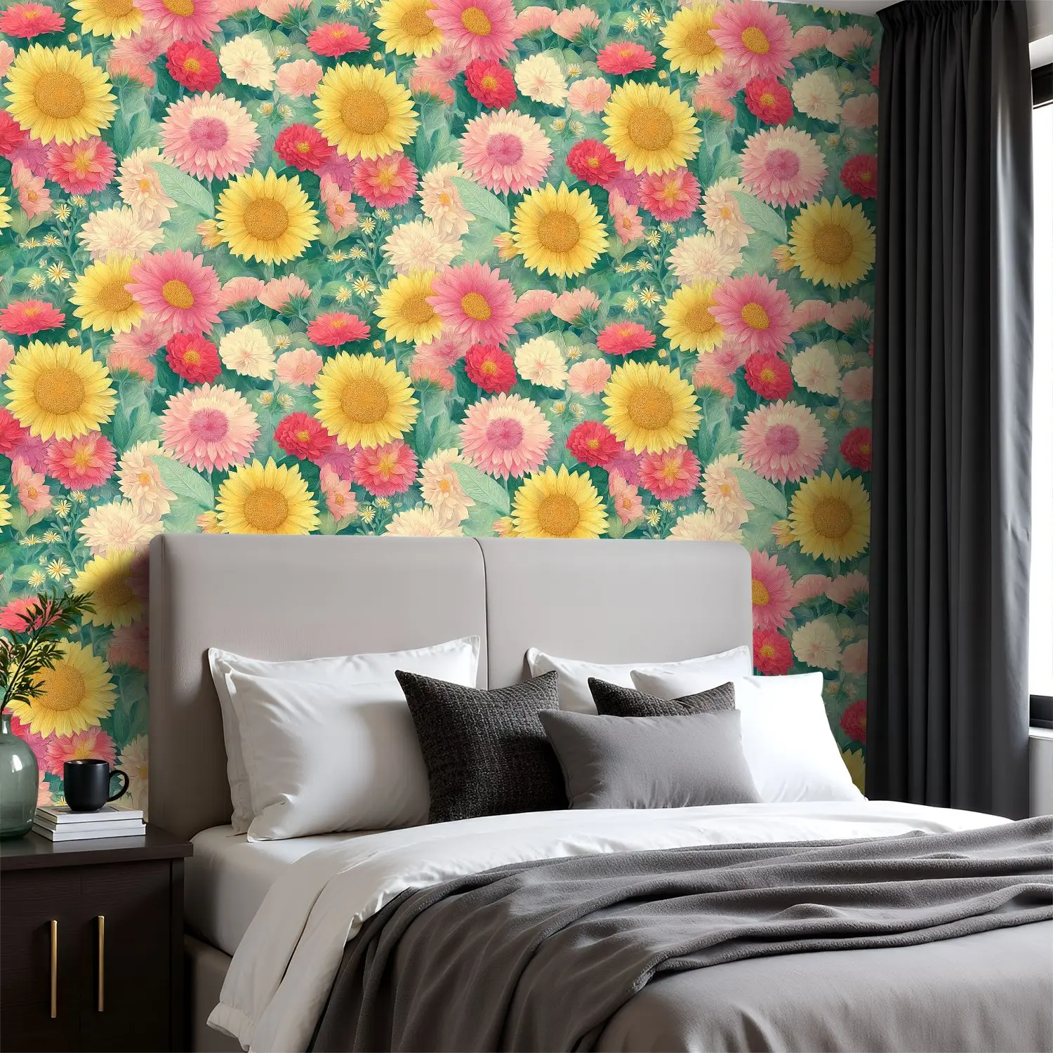 

Садовые обои с цветами подсолнухов 22,83 "X 118" водонепроницаемые обои для гостиной/спальни/ванной комнаты ПВХ стикер на стену