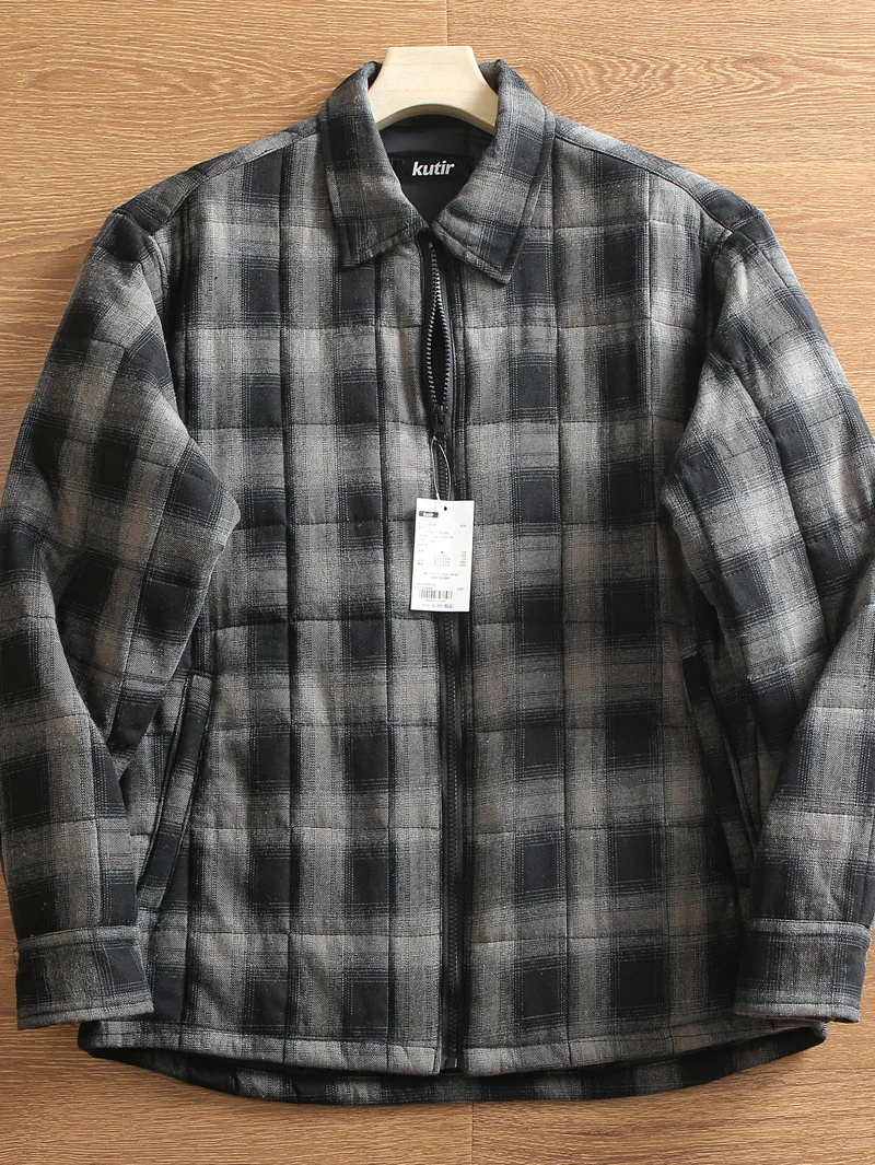 

Thiened Cotton irt Men's Vintage Plaid Loose Casual Collar Warm Cotton Jaet Stand Fit Daily Wear Faion Ci Sle