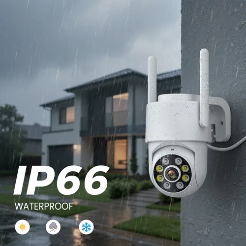 Imagen 2 del producto Cámara de vigilancia en exterior ICsee HD, 4MP, 2K, PTZ, Wifi, IP66, impermeable, visión nocturna, alerta de detección humana, cámara de seguridad para el hogar