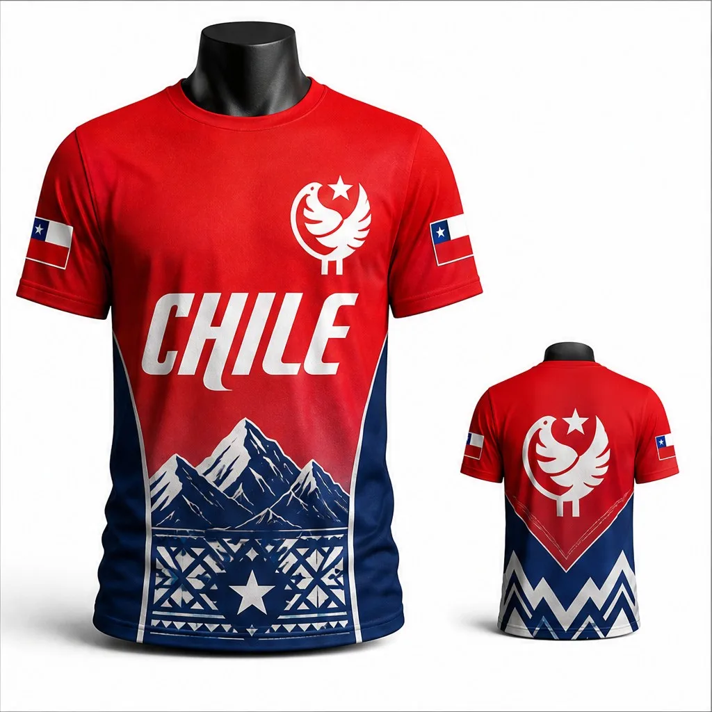 Herren Rundhals-T-Shirt Chile Sterne Wappen Grafik Kurzarm Lässiges Flaggen-Design T-Shirt Rot Weiß Blau Heritage Top Street Casual Oberteil – Detail 4