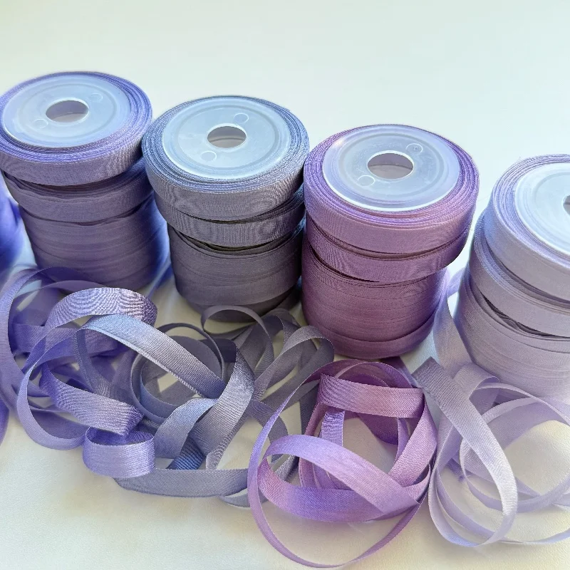 7mm 10mts to 50mts per card 100% pure natural silk satin  taffeta ribbon solid color for embroidery designs,free shipping