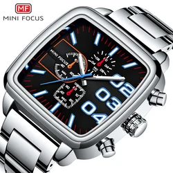 MINI FOCUS Square Dial Business Men Quartz Watches Fashion Brand Chronograph Wristwatch Hot Hour for Male with Calendar Luminous