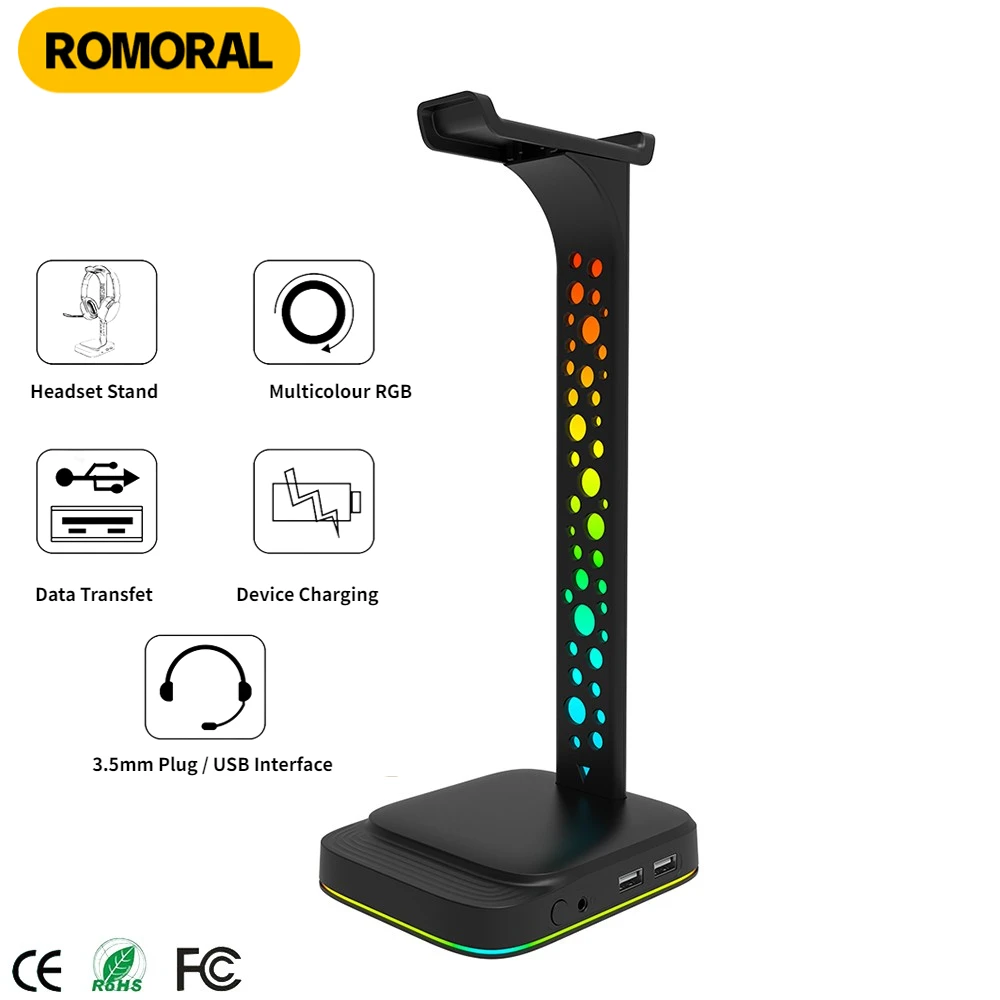 

New RGB Lights Headphone Stand with Type-c USB Ports Headphone Holder for All Headsets Gamers Gaming PC Accessories Desk