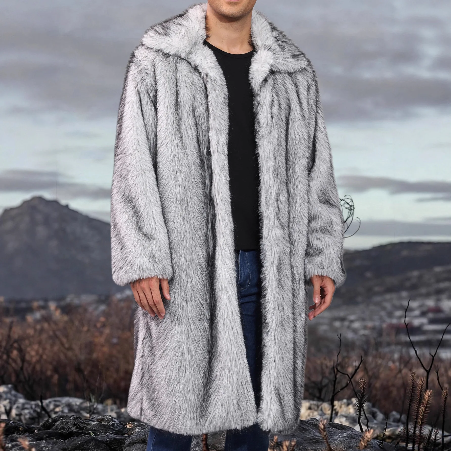 

2025 Autumn Winter New Men Faux Fur Plush Fashion Coat Camel White Gray Yellow Multi Colors Available