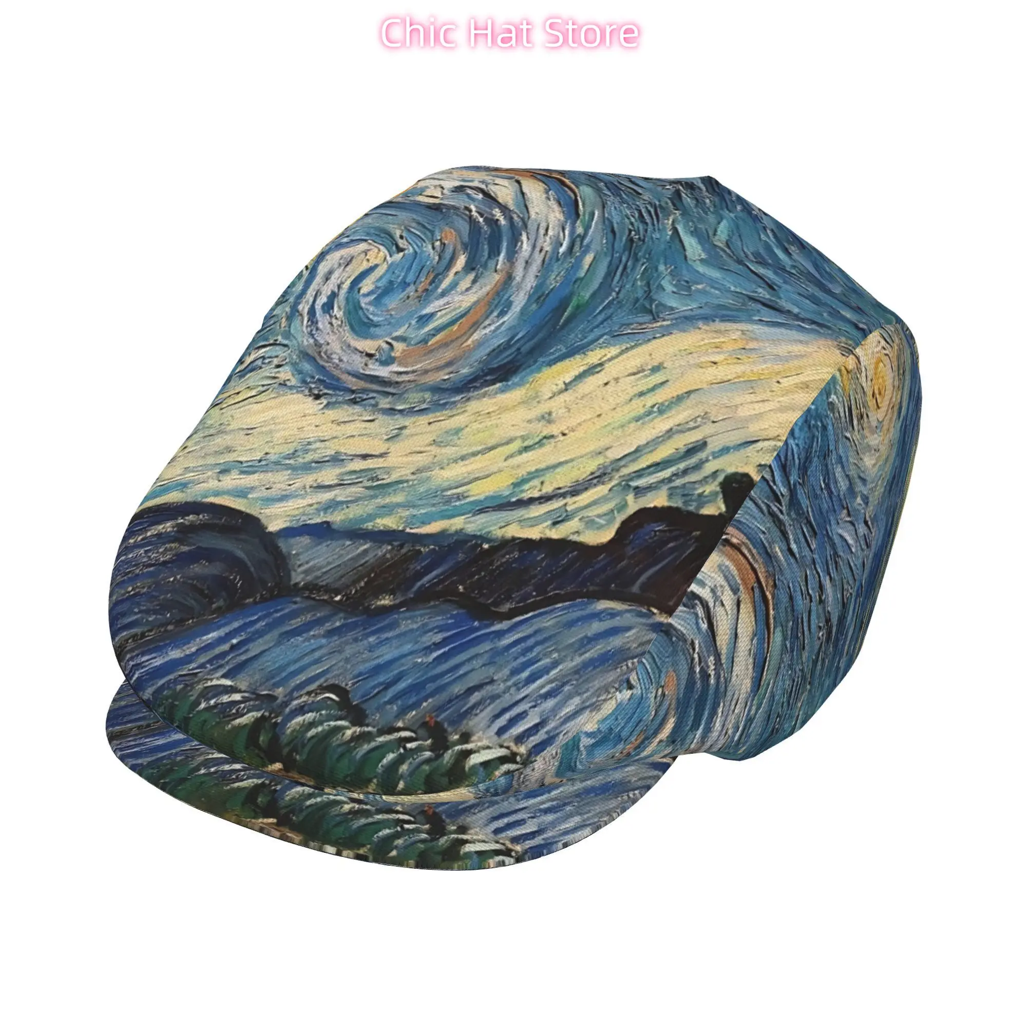 1pc Star Night Whirlpool All-over Print Flat-top Hats for Men and Women, Newsboy Caps, Berets, Irish Hats, Driver Caps,  Hats, P