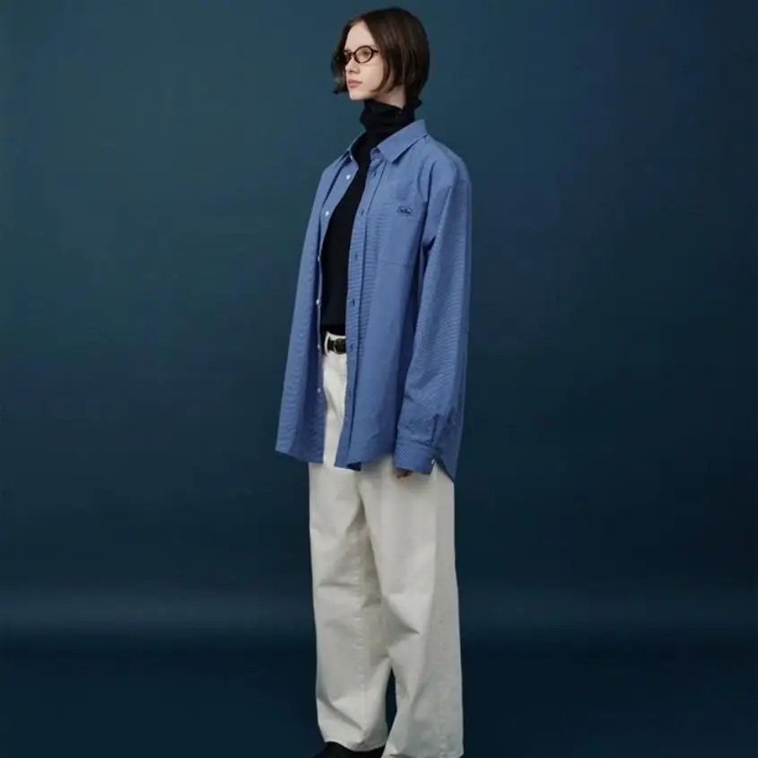 Afslankeffect Losse casual blauwe irt damestop Klein ID-patroon TheBar*net Katoen Lang Sve Busin Casual Faion