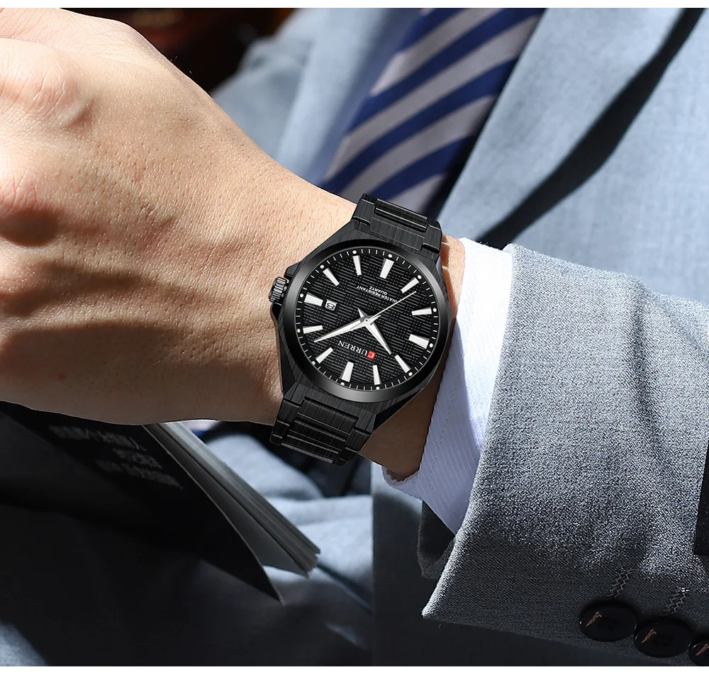 CURREN Luxus-Herren-Quarzuhr mit schwarzem Edelstahlarmband, lässigem Design-Zifferblatt und leuchtenden Zeigern Relogio Masculino – Detail 15