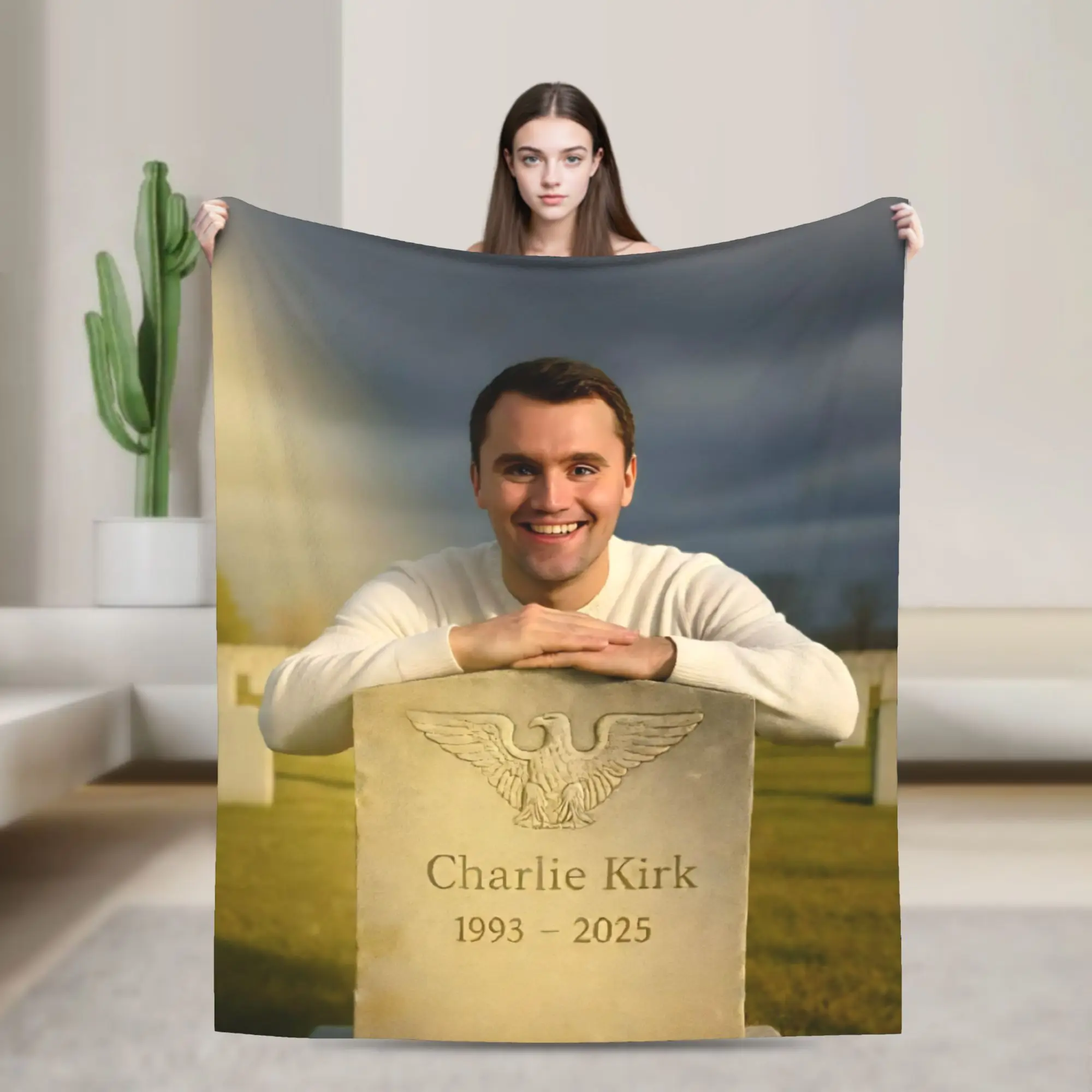 Charlie Kirk R.I.P Flannel Throw Blanket Funny Meme Blanket for Bedding Car Lightweight Thin Quilt,