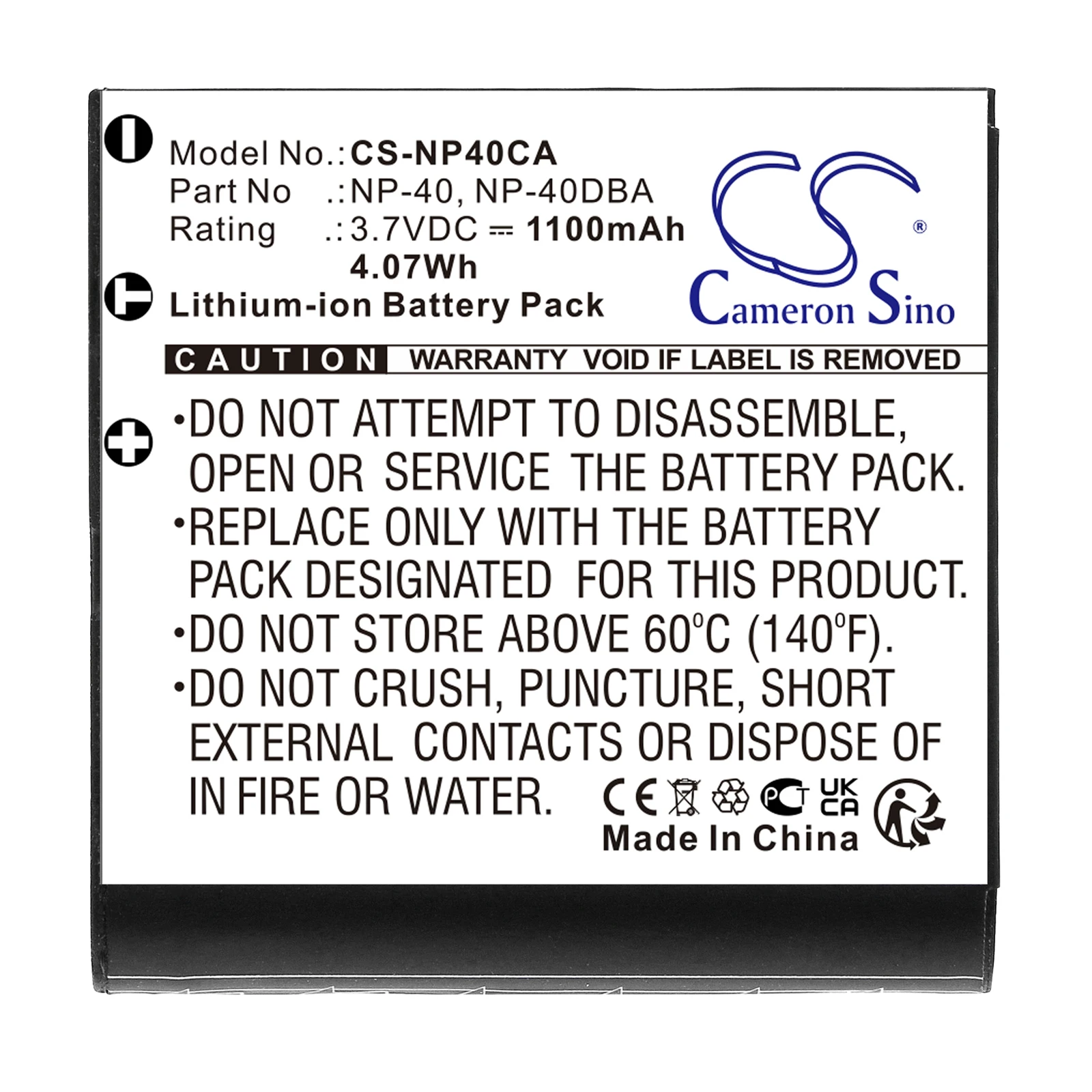 GreenBattery CameronSino 1100mAh 3.7V 4.07Wh Camera Li-ion Battery for Medion Kodak Casio BenQ Digilife NP-40 NP-40DBA NP-40DCA